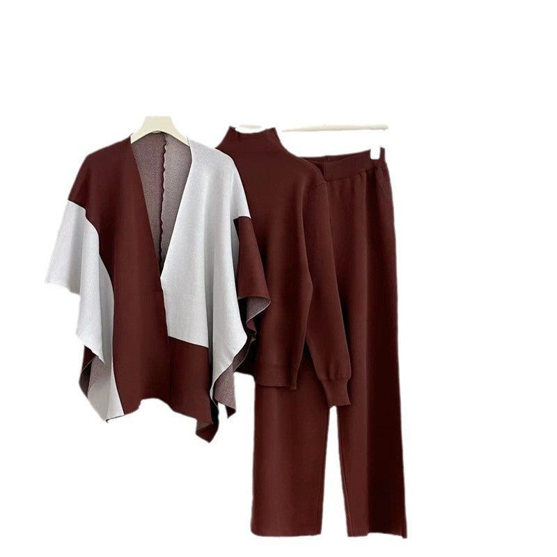 Damen modisches Strick-Loungewear-Set mit asymmetrischem Design R&B