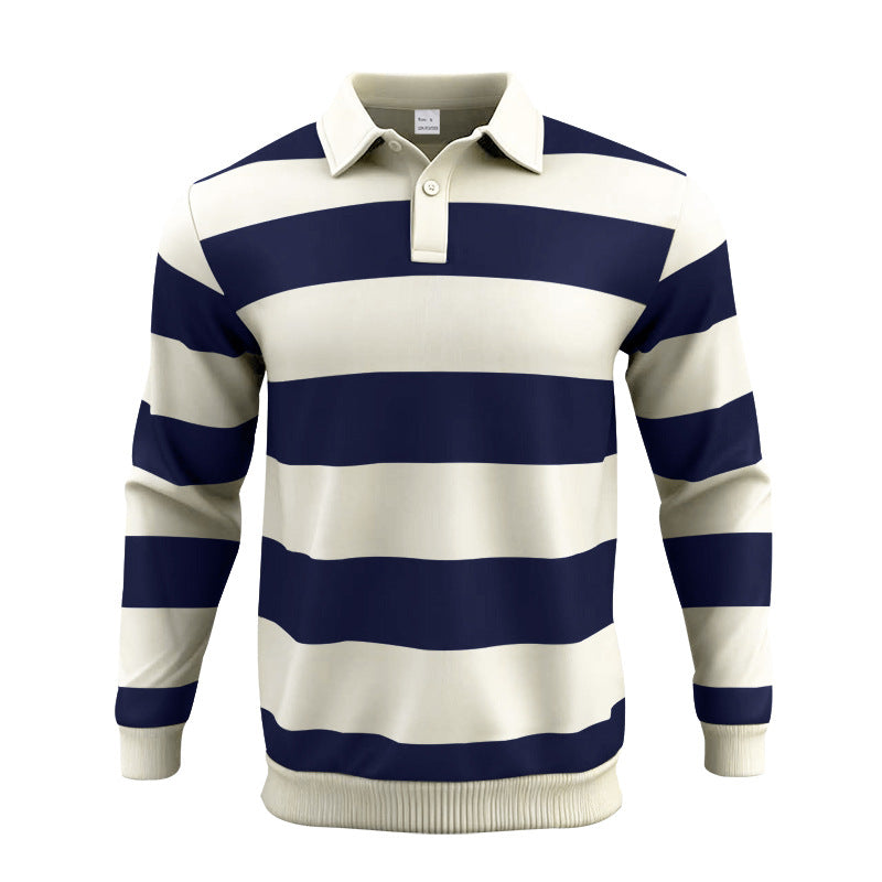 Herren nan gestreiftes Rugby-Poloshirt aus Baumwollmischung mit kurzer Knopfleiste und Rippbündchen R&B