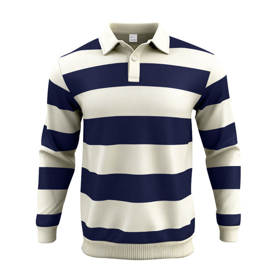 Herren nan gestreiftes Rugby-Poloshirt aus Baumwollmischung mit kurzer Knopfleiste und Rippbündchen R&B
