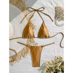 Damen Triangel-Bikini mit fransigem Detail und höherschneidender Passform R&B