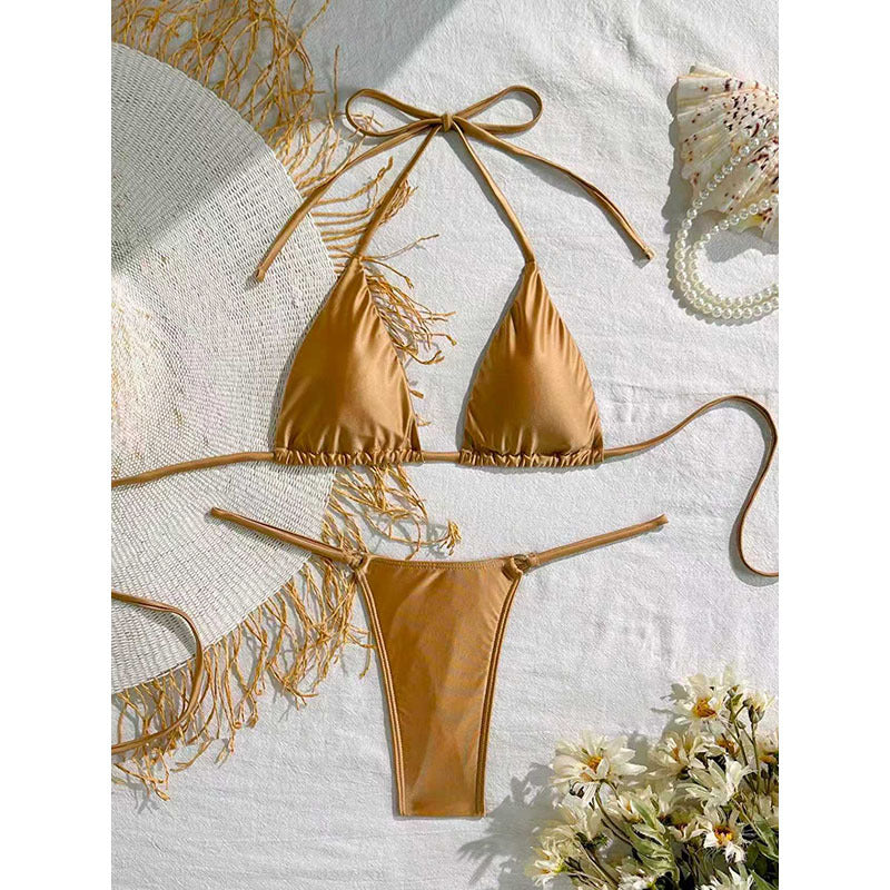 Damen Triangel-Bikini mit fransigem Detail und höherschneidender Passform R&B