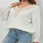 Damen eleganter V-Ausschnitt Pullover mit attraktiven Spitzenärmeln R&B