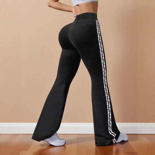 Damen Sportliche Flared-Leggings mit kontrastierenden Seitenstreifen R&B