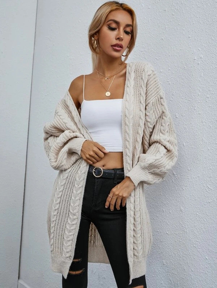 Damen Grobstrick Cardigan mit lässigem Oversize-Schnitt und raffiniertem Zopfmuster R&B