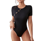 Damen Bodysuit mit dekorativen Knopfdetails und figurbetonter Passform R&B