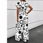 Damen Jumpsuit mit modernem Kreismuster und Taillengürtel R&B