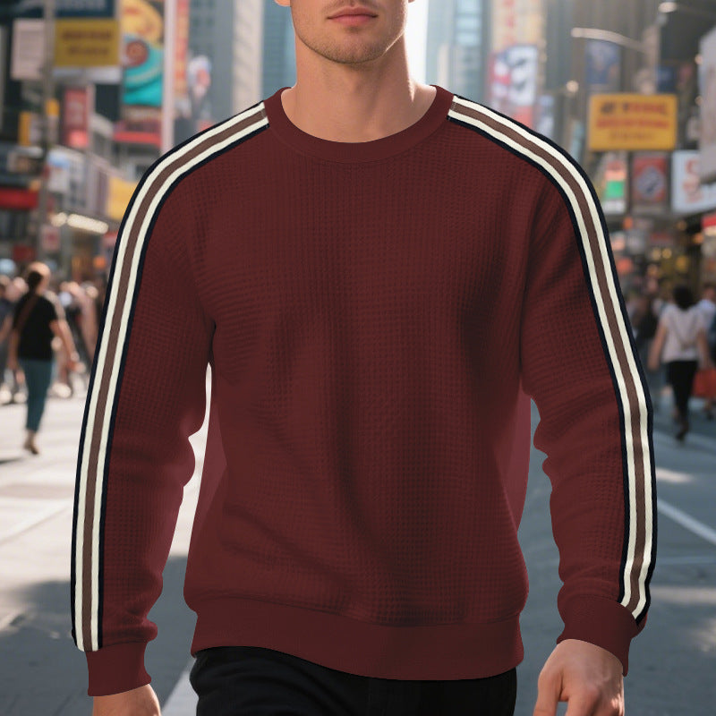 Herren modischer Strukturpullover mit seitlichen Kontraststreifen und Rundhalsausschnitt R&B