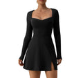 Damen elegantes Minikleid mit tiefem Herzausschnitt und langen Ärmeln