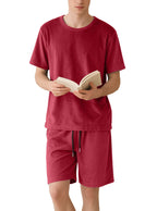 Herren nan Samtvelours Lounge-Set mit Rundhals-Kurzarmshirt und Kordelshorts R&B