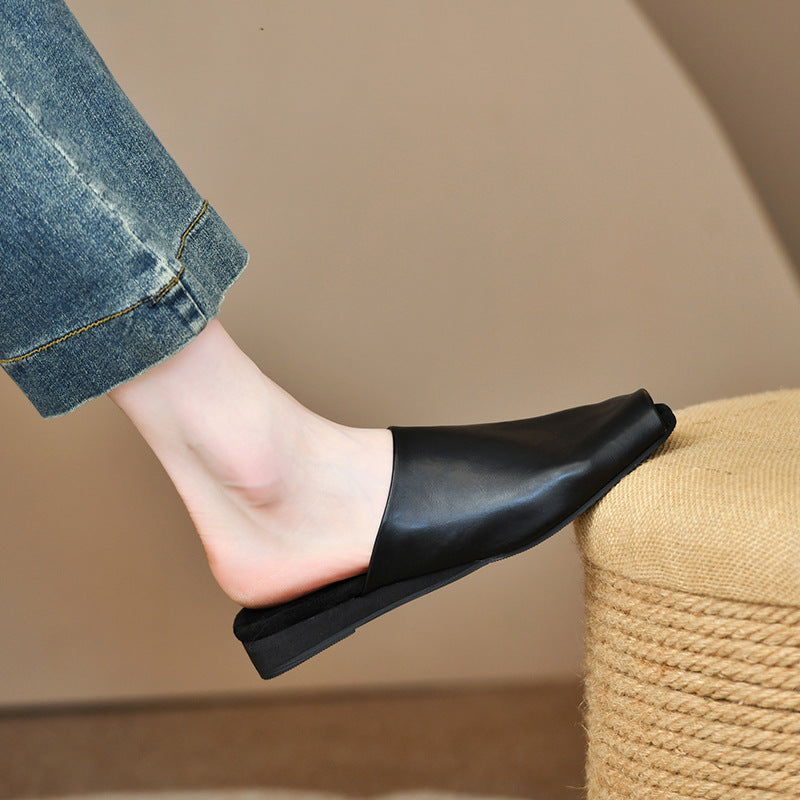 Damen Offene Mules aus hochwertigem Leder mit rutschfester Sohle R&B