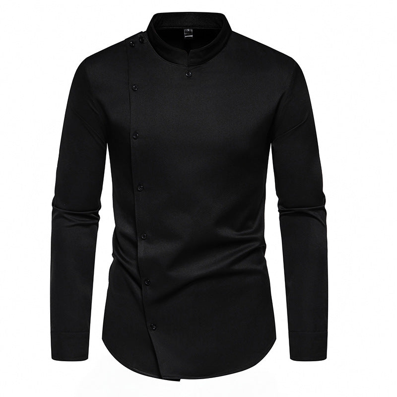 Herren Langarmhemd mit modernem Knopfdesign und Stehkragen R&B