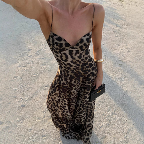Damen Maxikleid mit V-Ausschnitt und animalischem Muster R&B