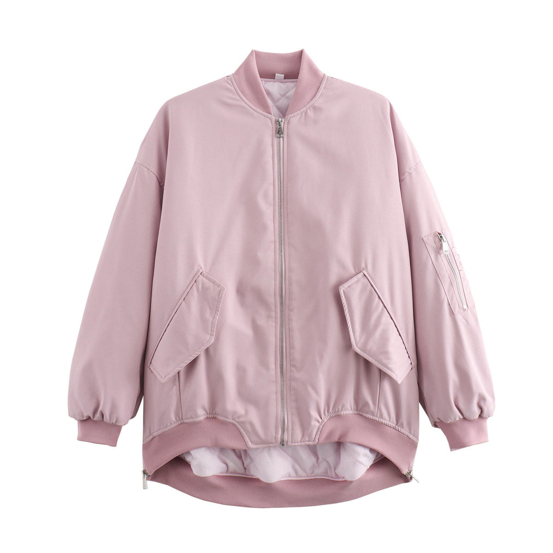 Damen lässige Oversized-Bomberjacke mit praktischen seitlichen Eingrifftaschen und Stehkragen R&B