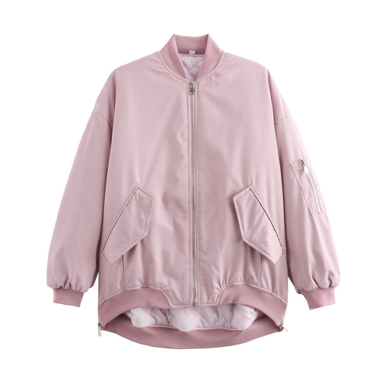 Damen lässige Oversized-Bomberjacke mit praktischen seitlichen Eingrifftaschen und Stehkragen R&B