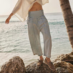 Damen lässige Loose-Fit Jeans mit elastischem Bund und geräumigen Taschen R&B