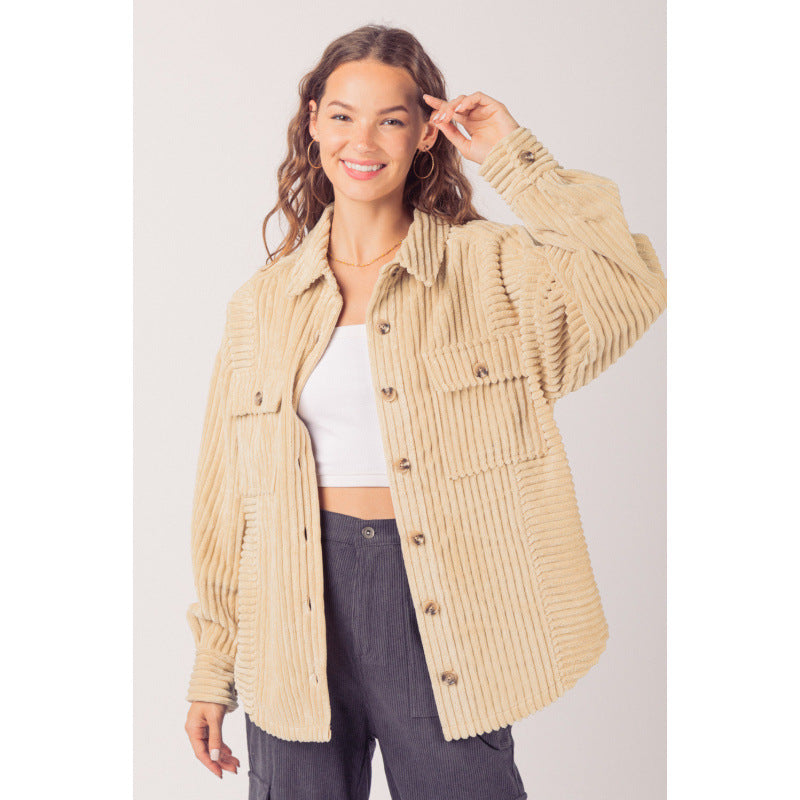 Damen lässige Cordjacke mit praktischen Taschen R&B