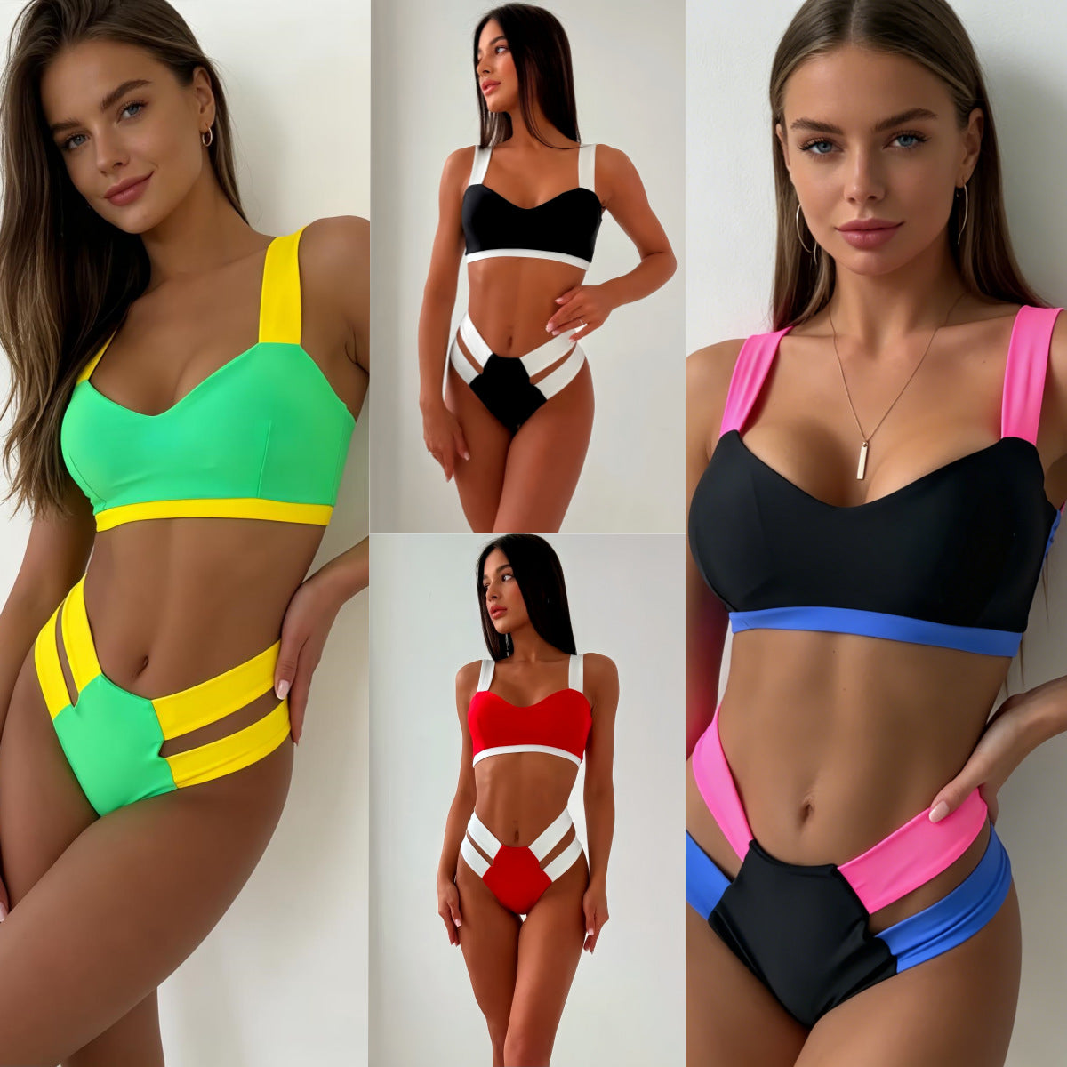 Damen Sportlicher Bikini mit kontrastierenden Farbelementen R&B