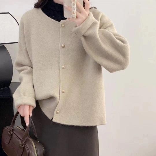 Damen Grobstrickjacke mit eleganter Knopfleiste und lässigem Schnitt R&B