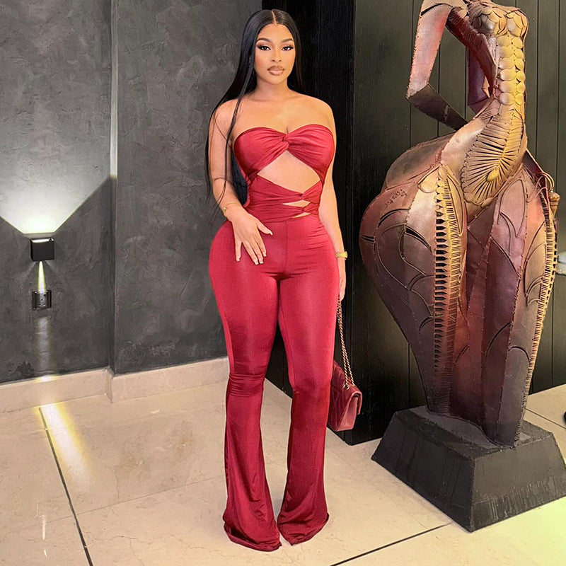Damen Eleganter Cut-Out Jumpsuit mit fließendem Bein R&B