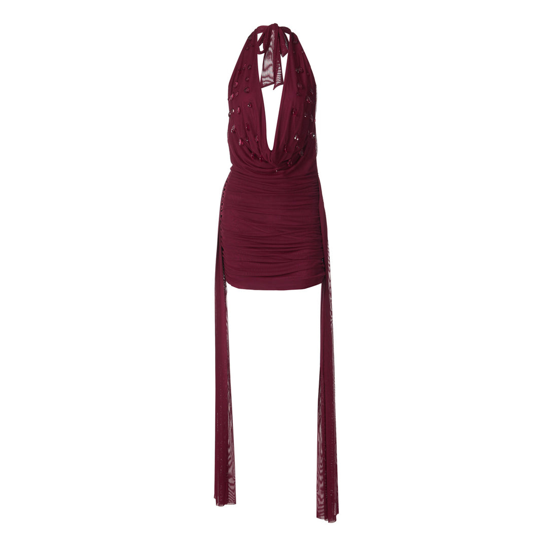 Damen Mini-Kleid mit raffiniertem Drapé und tiefem V-Ausschnitt R&B