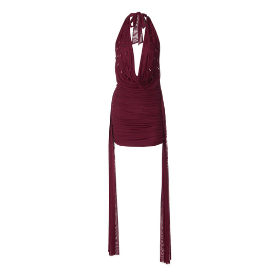 Damen Mini-Kleid mit raffiniertem Drapé und tiefem V-Ausschnitt R&B