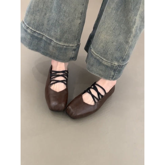 Damen Ballerina-Schuhe mit dekorativem Schnürdesign und hochwertiger Lederoberfläche R&B