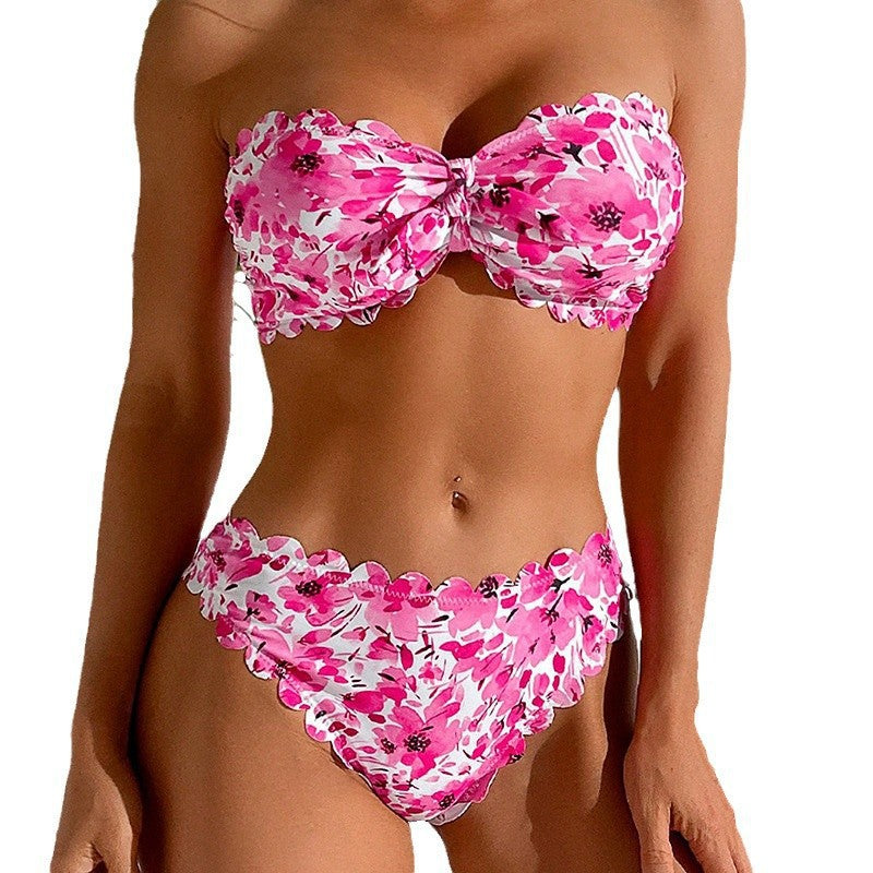 Damen Bandeau-Bikini mit raffinierten Blumenakzenten R&B