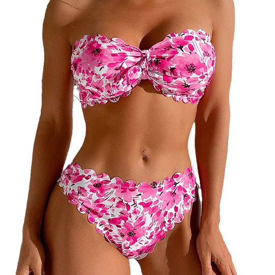 Damen Bandeau-Bikini mit raffinierten Blumenakzenten R&B