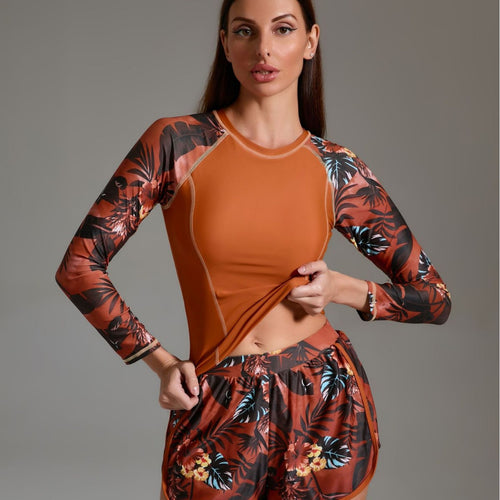 Damen Sportliches Surfanzug-Set mit floralem Design und nahtlosem Schnitt R&B