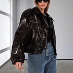Damen Kunstleder Bikerjacke im Leo-Design R&B