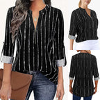 Damen Hemdblusenshirt mit elegantem Reißverschluss und modernem Streifenmuster R&B