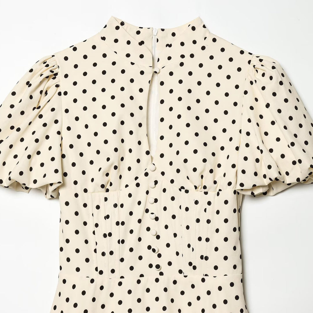 Damen A-Linien Kleid mit hochgeschlossenem Kragen und voluminösen Ärmeln R&B