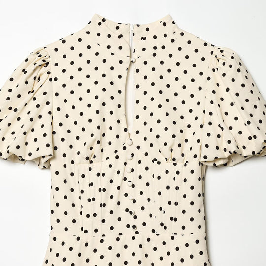 Damen A-Linien Kleid mit hochgeschlossenem Kragen und voluminösen Ärmeln R&B