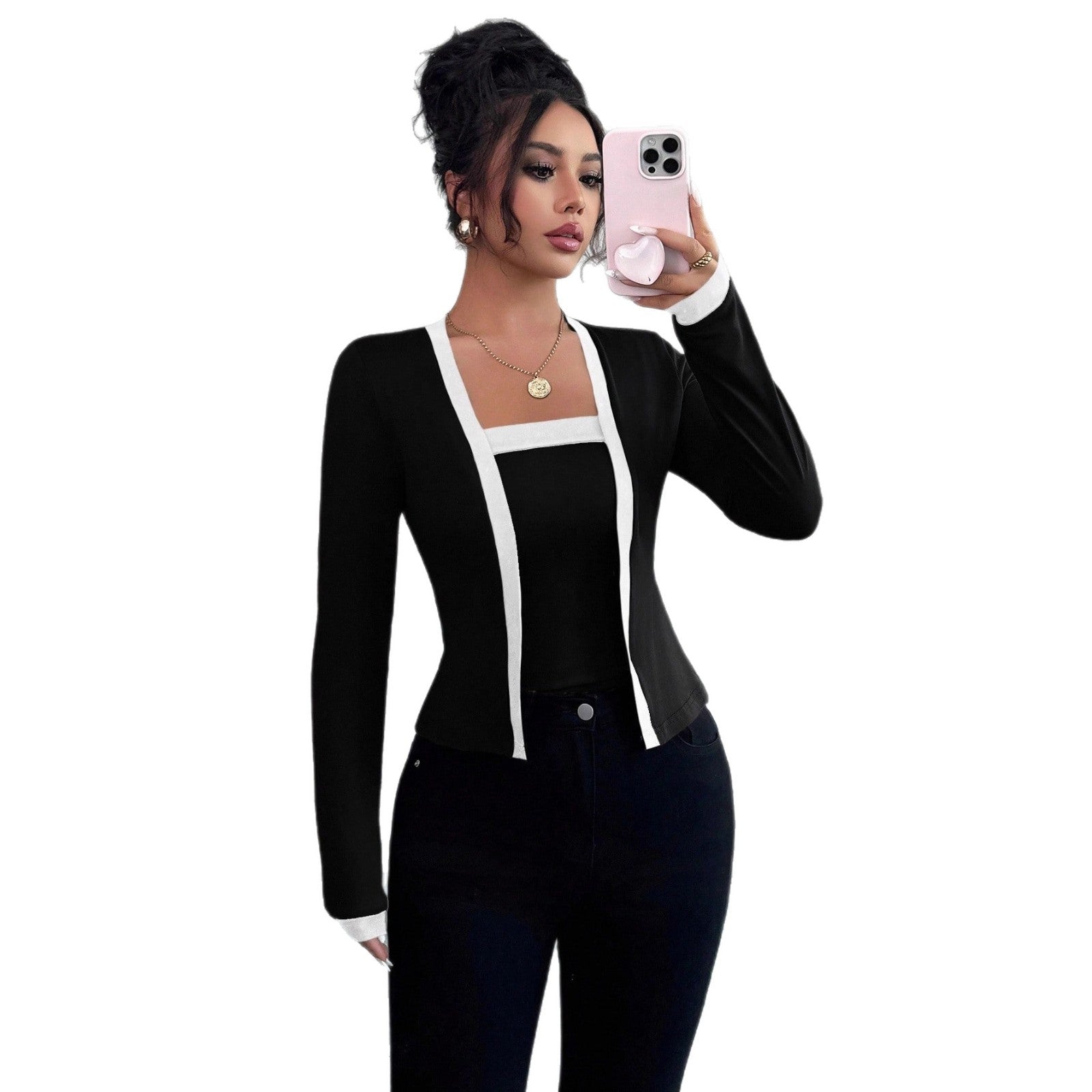 Damen nan tailliertes Jäckchen mit integriertem Bustier-Einsatz und Kontrastbesatz R&B