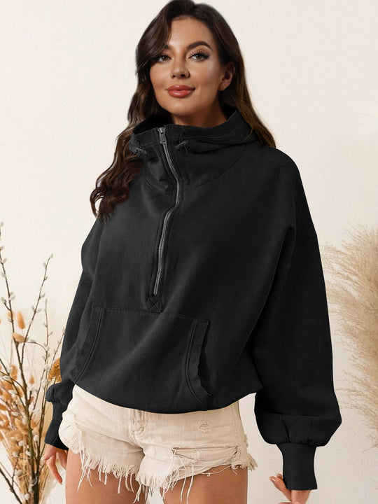 Damen lässiger Kapuzensweater mit halbem Reißverschluss R&B