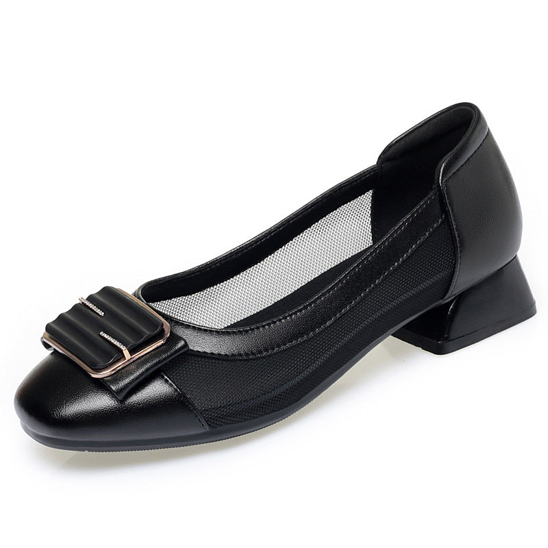 Damen elegante Ballerinas mit modischer Schnallenverzierung und atmungsaktivem Mesh-Einsatz R&B