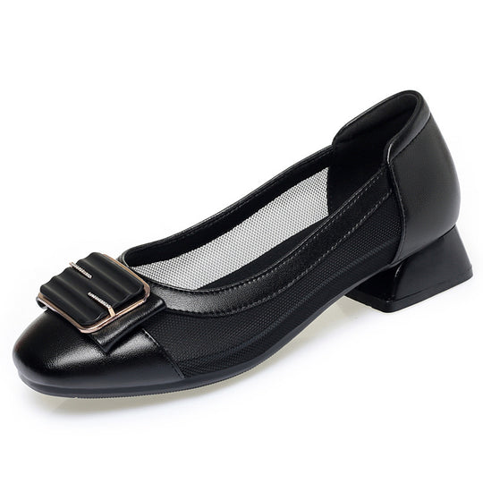Damen elegante Ballerinas mit modischer Schnallenverzierung und atmungsaktivem Mesh-Einsatz R&B