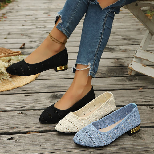 Damen Ballerinas mit modischem Lochmuster und elegantem Absatz R&B