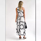 Damen Maxikleid mit asymmetrischem Ausschnitt und elegantem Bindegürtel R&B