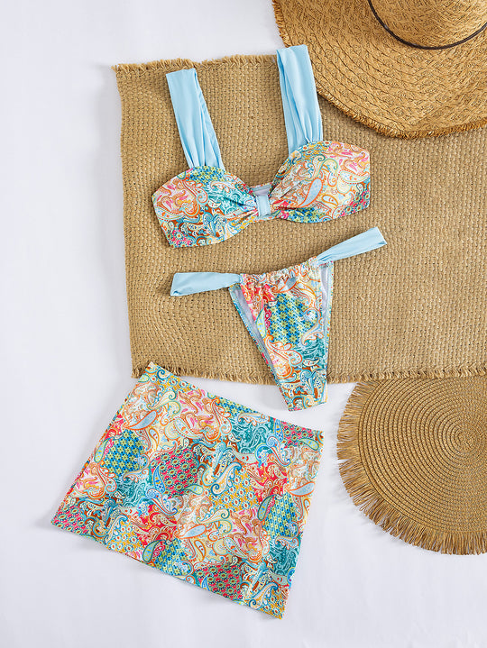 Damen Bikini-Set mit trendiger Raffungen und stilvollem Muster R&B