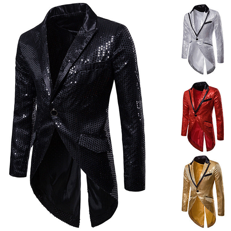 Herren eleganter Pailletten-Blazer mit asymmetrischem Schnitt und luxuriösem Design R&B
