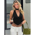 Damen Chic Cropped Top mit Glitzer-Details und offenem Rückenausschnitt R&B