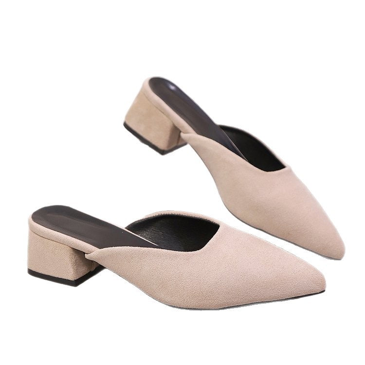 Damen elegante Mules mit spitz zulaufender Spitze und modischem Blockabsatz R&B