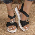 Damen Komfortable Plateau-Sandalen mit modischem Schmuckdetail R&B