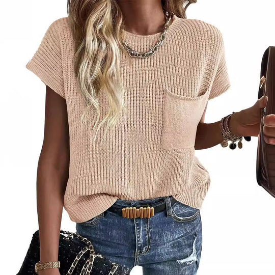 Damen Kurzarm Stricktop R&B