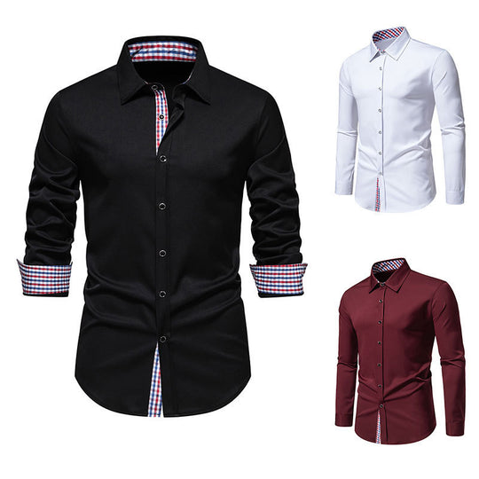 Herren elegantes Langarmhemd mit modernen Karodetails R&B