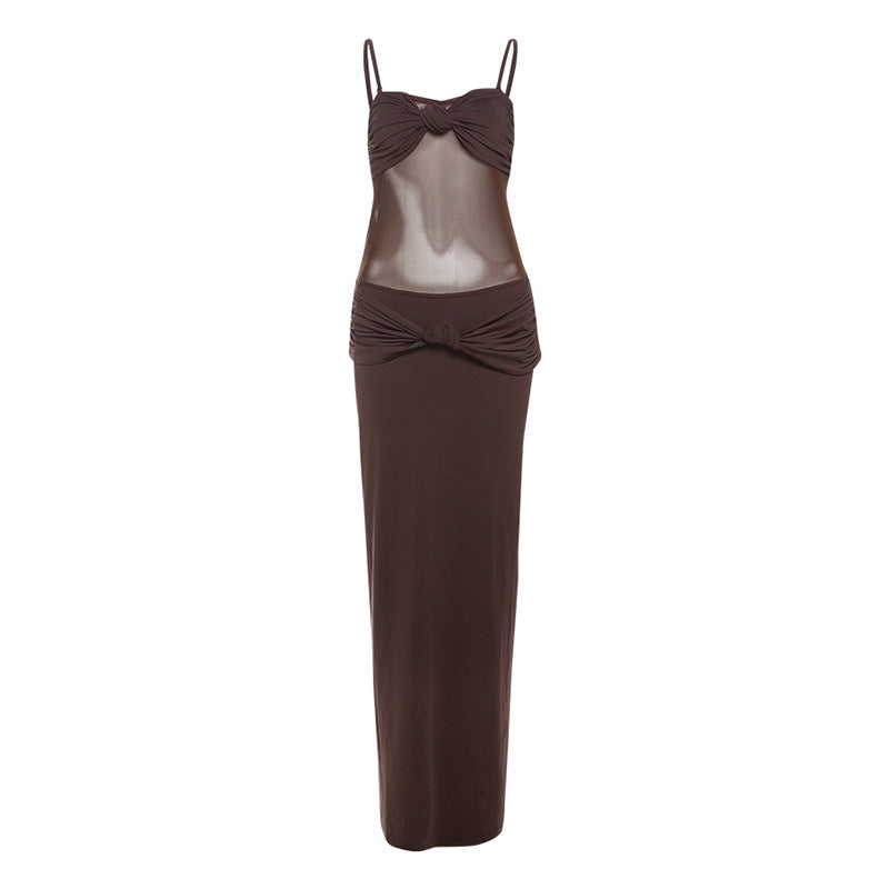 Damen Elegantes Maxikleid mit raffinierten Knotendetails und durchscheinendem Obermaterial R&B