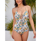 Damen Cut-Out Badeanzug mit floralem Design und verstellbaren Bändern R&B