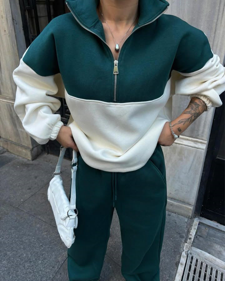Damen bequemer Zip-Pullover mit überschnittenen Schultern R&B