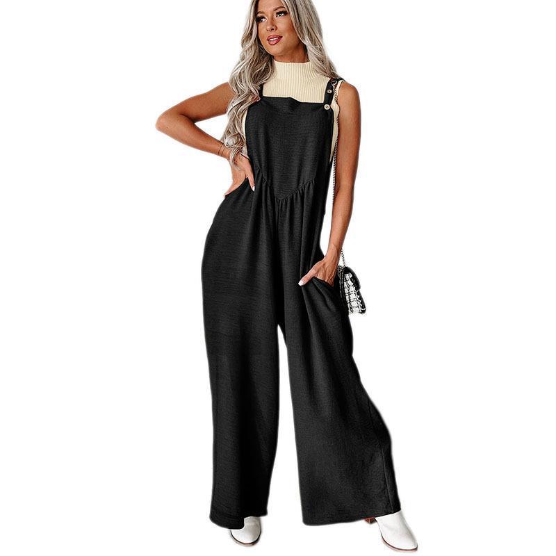 Damen lässiger Jumpsuit mit weit geschnittenem Bein und dekorativen Knopfdetails R&B